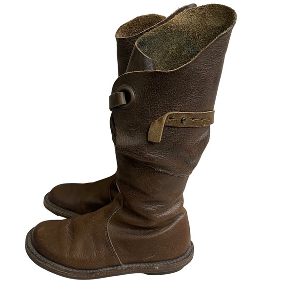 Trippen Shoes - Trippen USA Sz 6(36)Brown Leather Tall Biker Boots Buckle Strap Zip Up Women's